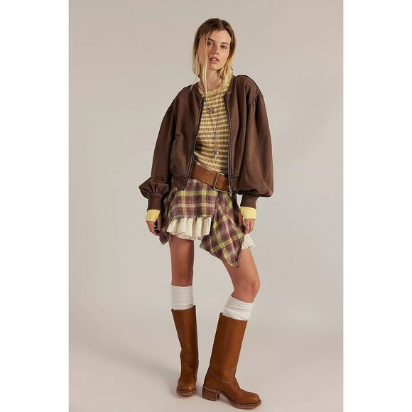 Free People Okayyy Sweatshirt Bomber Jacket Top Ribbed Balloon Sleeves S 283724 - Picture 3 of 9